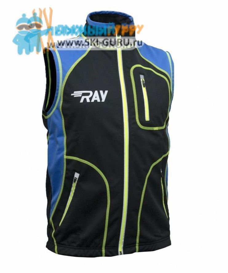 Жилет разминочный RAY, модель Star (Unisex), цвет черный/синий желтый шов размер 52 (XL)