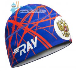 Лыжная шапка RAY, термобифлекс, цвет синий/красный/белый, рисунок Красные полоски/Герб РФ, размер L