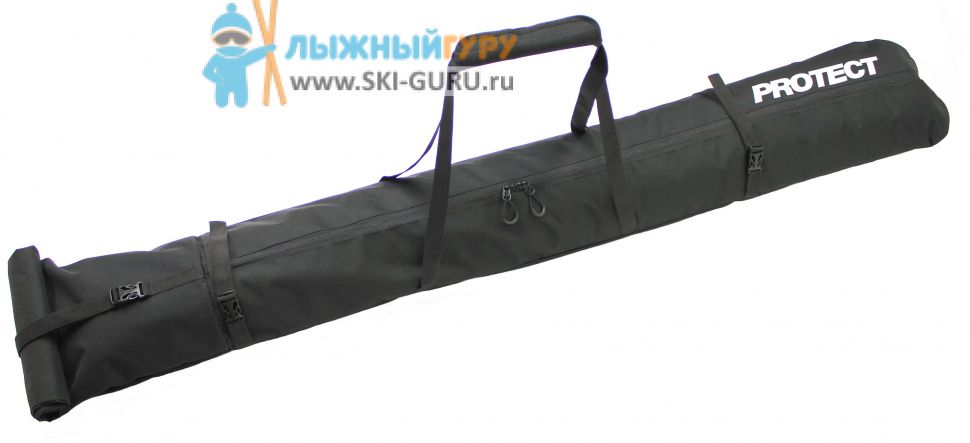 Чехол для горных лыж 145-165х21х12 см, см, цвет - черный, красная стропа. PROTECT™