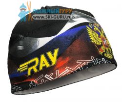 Лыжная шапка RAY, термобифлекс, цвет черный/желтый/белый/синий/красный, рисунок Флаг РФ/Герб РФ, размер S