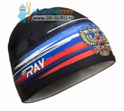 Лыжная шапка RAY, термобифлекс, цвет черный/желтый/белый/синий/красный, рисунок Флаг РФ/Герб РФ, размер M