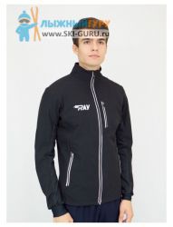 Куртка разминочная RAY WS, модель NEO (Men), на флисе,чёрная, молния светоотр, размер 50