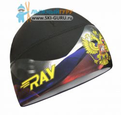 Лыжная шапка RAY, термобифлекс, цвет черный/желтый/белый/синий/красный, рисунок Флаг РФ/Герб РФ, размер M