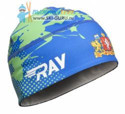 Лыжная шапка RAY, термобифлекс, цвет синий/зеленый/белый, рисунок Свердловская область, размер M