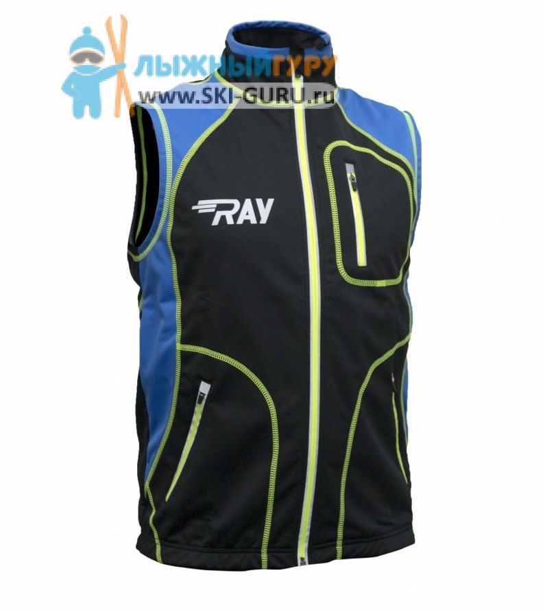 Жилет разминочный RAY, модель Star (Unisex), цвет черный/синий желтый шов размер 56 (XXXL)