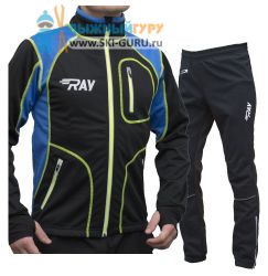 Лыжный костюм RAY, модель Star (Unisex), цвет черный/синий желтый шов (штаны с кантом) размер 52 (XL)